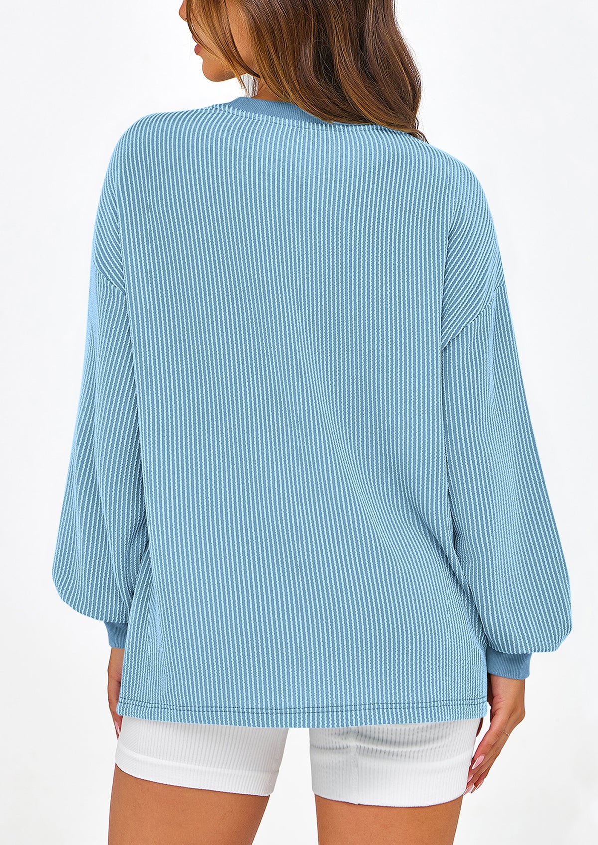 Long Sleeve Casual Loose Crew Neck Ribbed Blouse