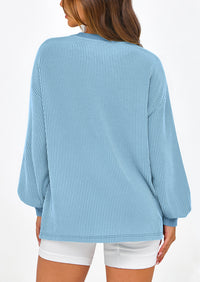 Long Sleeve Casual Loose Crew Neck Ribbed Blouse