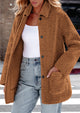 Long Sleeve Lapel Button Down Pockets Fleece Faux Fur Coats