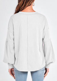 Long Sleeved Casual V-Neck Loose Knit Pullover