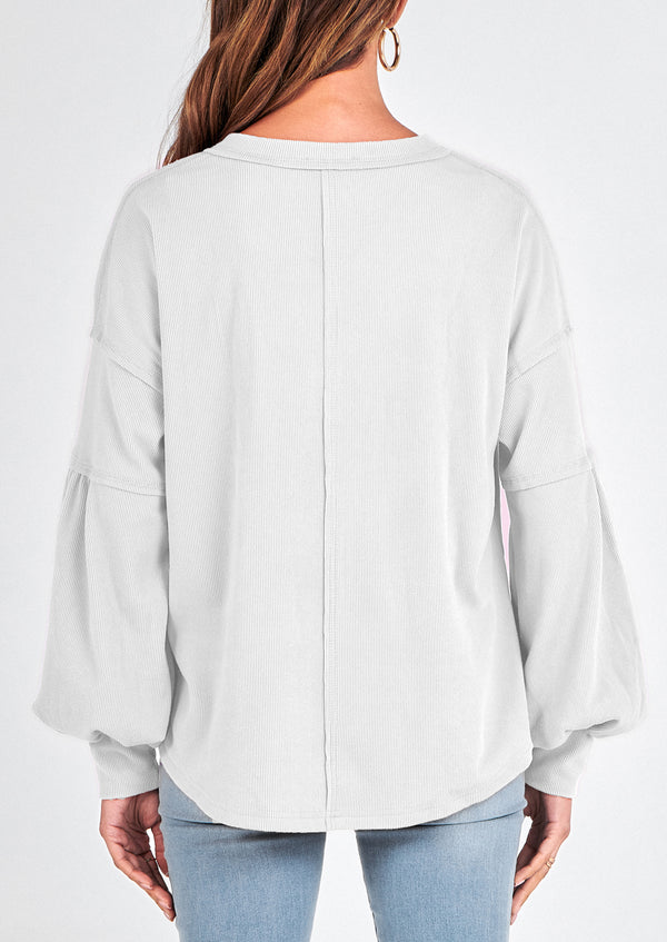 Long Sleeved Casual V-Neck Loose Knit Pullover