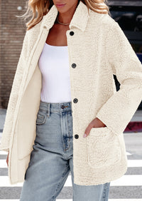 Long Sleeve Lapel Button Down Pockets Fleece Faux Fur Coats