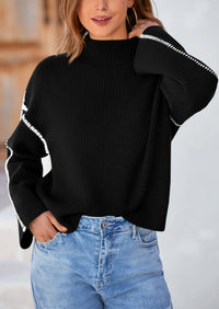 Chunky Knit  Casual Long Sleeve Mock Neck Oversized Loose Sweaters