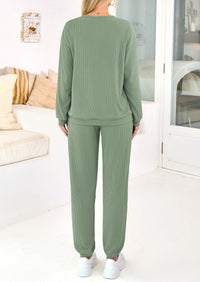 Solid Color Casual Top Drawstring Pants Two-Piece Sets