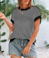 PRETTYGARDEN Womens Short Sleeve Sweater Spring Summer Round Neck Striped Pullover Cap Sleeve Knit Sweater Vest Tops