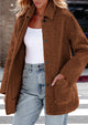 Long Sleeve Lapel Button Down Pockets Fleece Faux Fur Coats