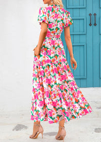 Casual V-neck short sleeved Bohemian Maxi dress