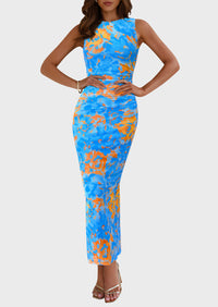 Floral Bodycon Sleeveless Mesh Maxi Long Dresses