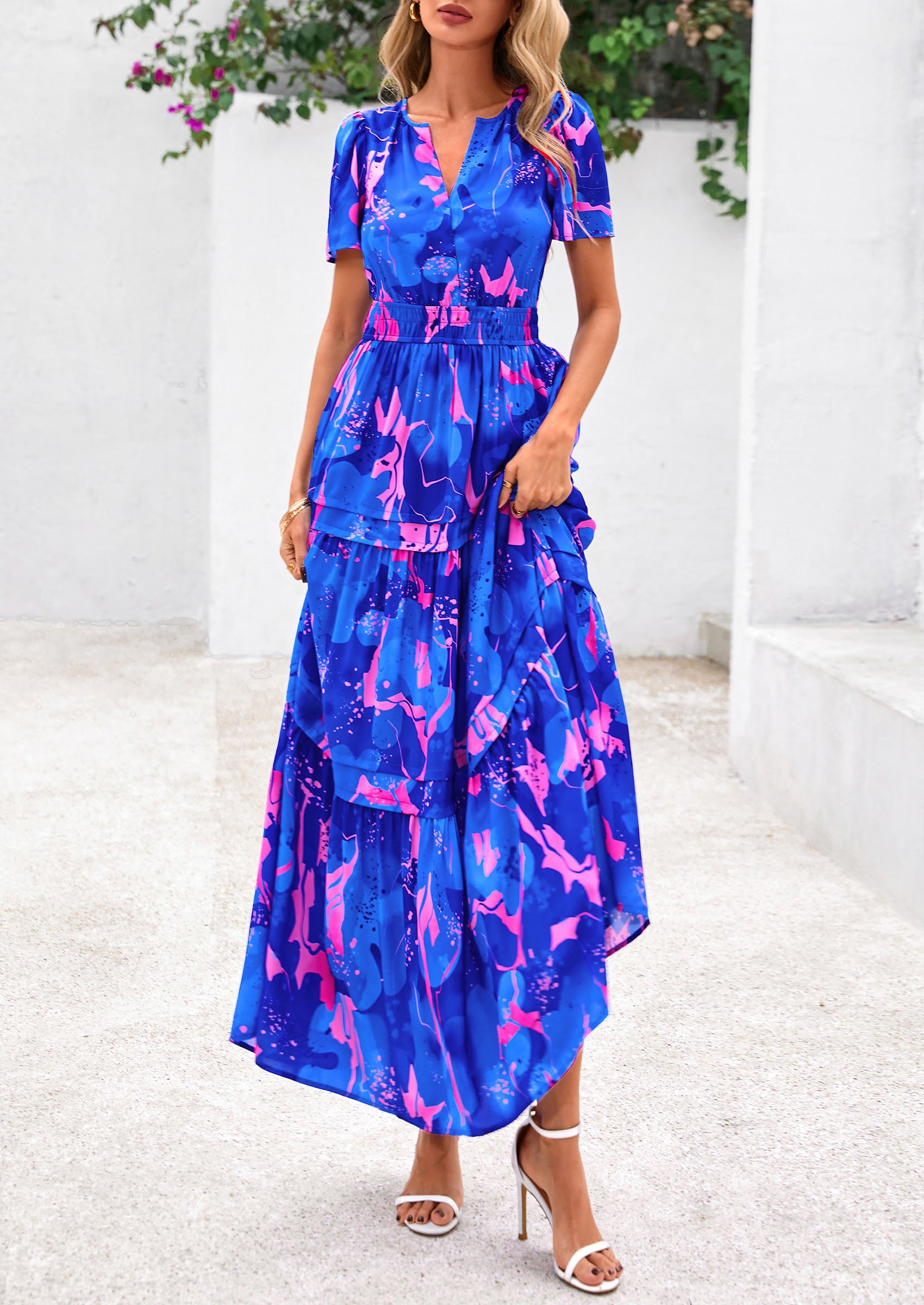 PRETTYGARDEN Boho V Neck Beach Vacation Maxi Dresses