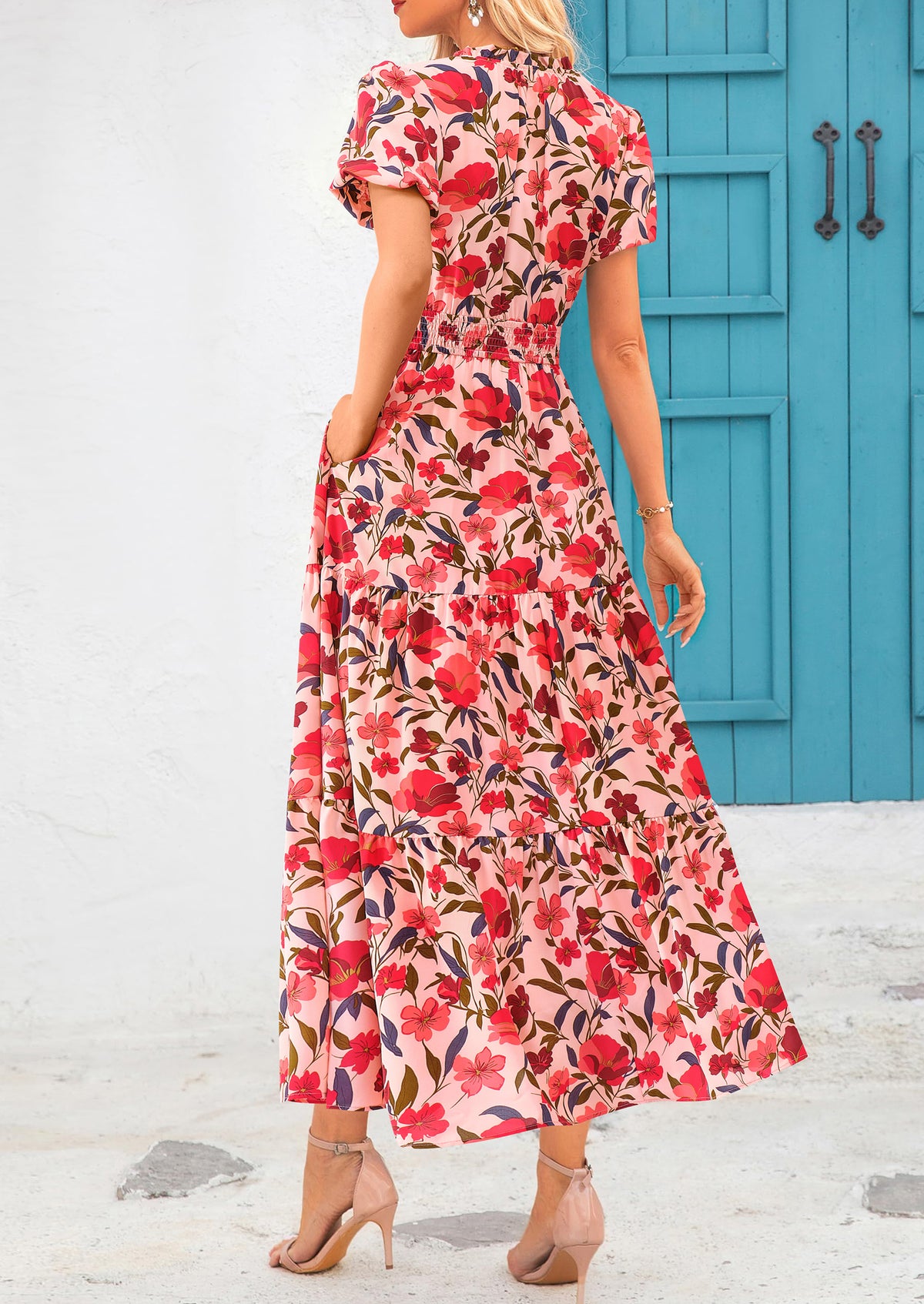 Casual V-neck short sleeved Bohemian Maxi dress