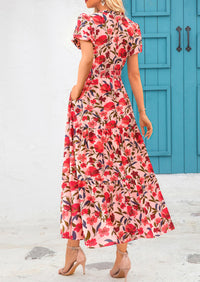 Casual V-neck short sleeved Bohemian Maxi dress