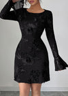 PRETTYGARDEN Women's Floral Embroidered Dress Fall Long Bell Sleeve Ribbon Flower Mini Short Mesh Bodycon Party Dresses