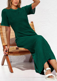 Eyelet Beach Vacation Resort Short Sleeve Hollow Out Dress Cover Up Maxi Dresses