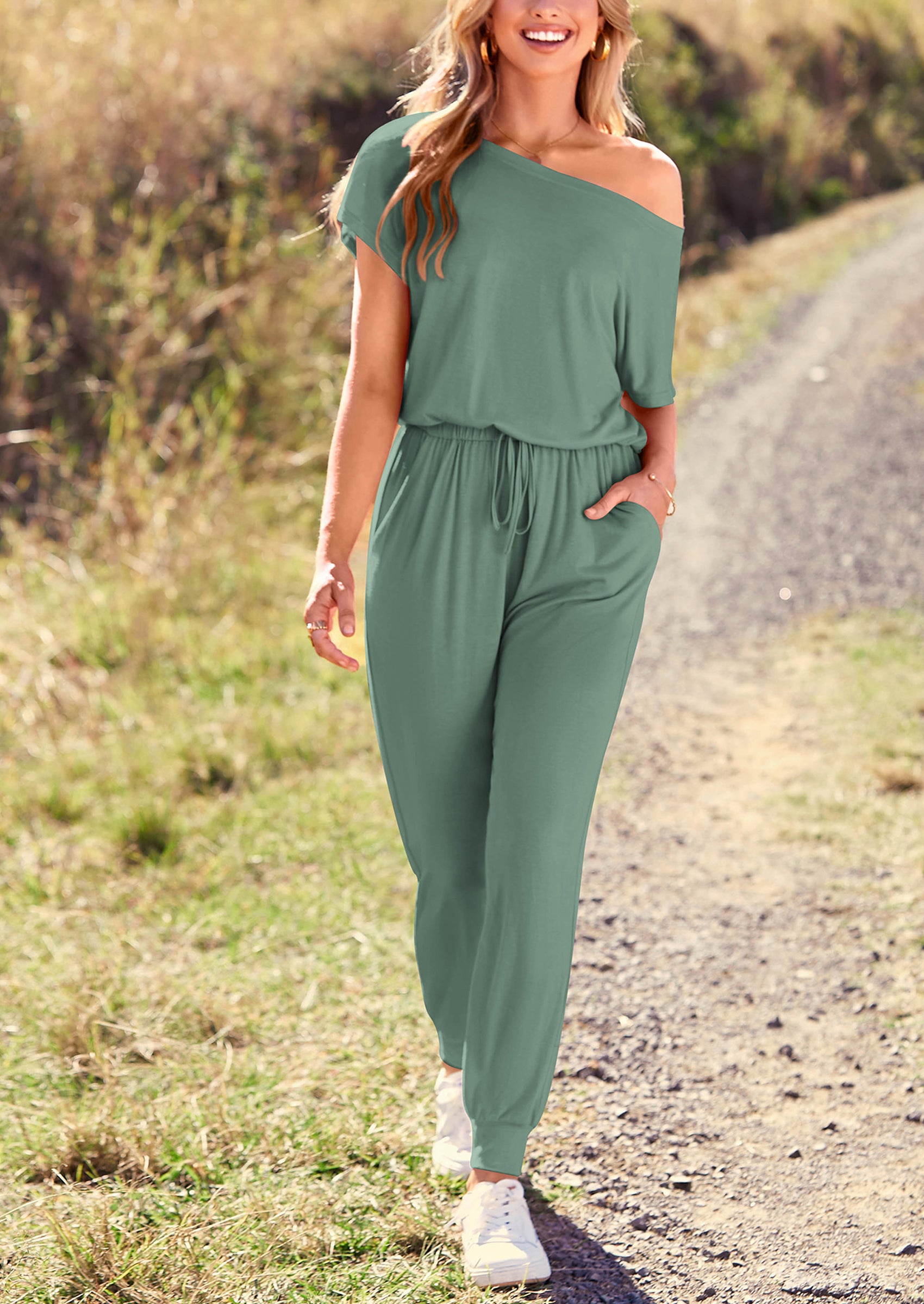 PRETTYGARDEN Dressy Off Shoulder Romper Spring Vacation Travel Lounge Outfits Clothes