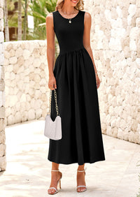 Casual Sleeveless Striped Ribbed Knit Long Dresses Beach Vacation Sundress