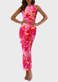 Floral Bodycon Sleeveless Mesh Maxi Long Dresses