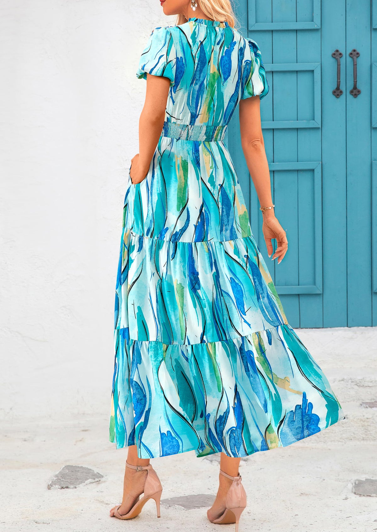 Casual V-neck short sleeved Bohemian Maxi dress