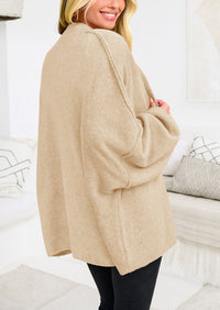 PRETTYGARDEN Women's Winter Button Down Cardigan Sweaters Mock Neck Lantern Long Sleeve Chunky Knit Jacket Trendy Outerwear