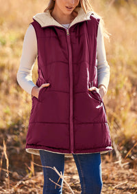 PRETTYGARDEN Womens Fall Reversible Vests Sleeveless Fleece Jacket Zip Up Hoodie Pockets Long Warm Winter Coat Outerwear