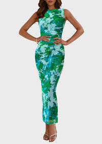 Floral Bodycon Sleeveless Mesh Maxi Long Dresses