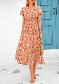 Casual V-neck short sleeved Bohemian Maxi dress