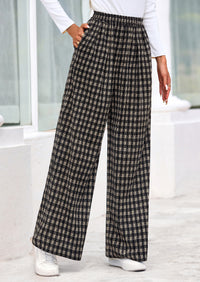 PRETTYGARDEN Casual Women's Pants Elastic Waist Palazzo Long Stretchy Wide Leg Trousers Knit Fall Outfits with Pockets