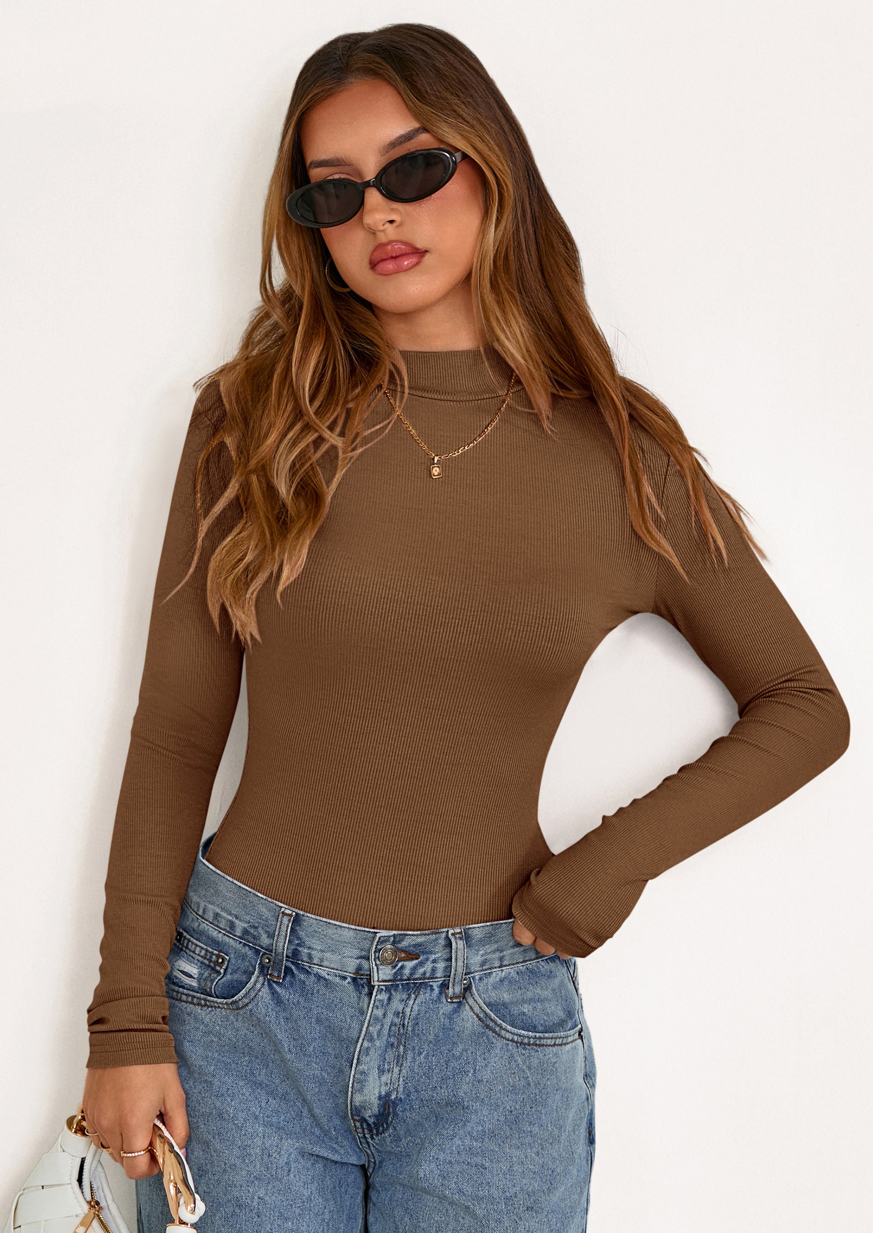 PRETTYGARDEN Women's Turtleneck Long Sleeve Shirts Fall Basic Tees Ribbed Fitted Tops Thermal Layering Knit Top Clothes