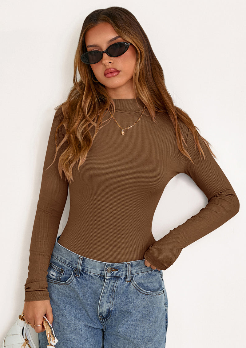 PRETTYGARDEN Women's Turtleneck Long Sleeve Shirts Fall Basic Tees Ribbed Fitted Tops Thermal Layering Knit Top Clothes