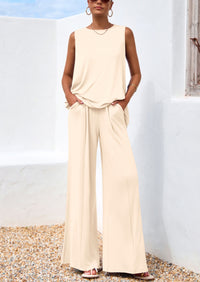 PRETTYGARDEN Women's Two Piece Matching Lounge Sets Asymmetrical Split Tank Tops Wide Leg Pants Summer Outfits Tracksuit