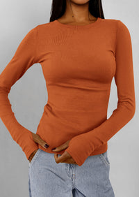 Casual Long Sleeved Round Neck Y2k Top