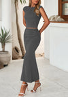 PRETTYGARDEN Summer 2 Piece Sets for Women Going Out Casual Cap Sleeve Crop Tops Ruched Maxi Long Skirts Spring Outfits