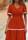 PRETTYGARDEN Women's Casual Summer Maxi Dress Short Sleeve Swiss Dot V Neck Smocked Long Flowy Beach Dresses