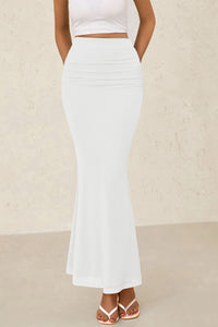 Mermaid Bodycon Trendy Casual High Waisted Ruffle Ruched Long Mesh Skirts