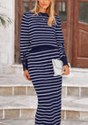 PRETTYGARDEN 2 Piece Skirts Sets For Women Fall Fashion Striped Sweater Dress Knit Lounge Travel Outfits Winter Clothing
