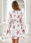 PRETTYGARDEN Women's Fall Boho Dresses Floral Long Sleeve V Neck Mini Flowy Wedding Guest Dress Trendy Vacation Outfits