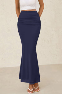 Mermaid Bodycon Trendy Casual High Waisted Ruffle Ruched Long Mesh Skirts