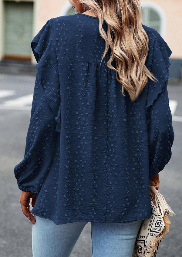 Long Sleeved Casual Round Neck Bohemian Blouses