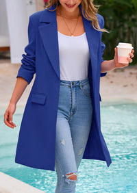 PRETTYGARDEN Women's Spring Fall Long Blazer Jackets Long Sleeve Lapel Pockets Loose Fit Work Casual Blazers Outerwear