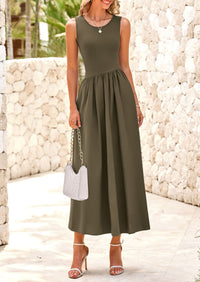 Casual Sleeveless Striped Ribbed Knit Long Dresses Beach Vacation Sundress