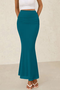 Mermaid Bodycon Trendy Casual High Waisted Ruffle Ruched Long Mesh Skirts