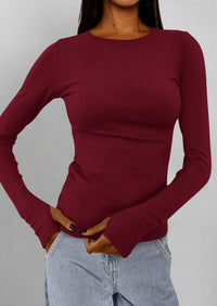 Casual Long Sleeved Round Neck Y2k Top