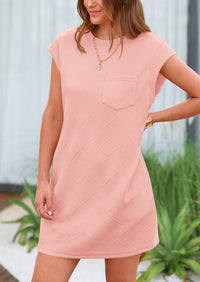 Cap Sleeve Crew Neck Casual Loose Basic Mini Dress