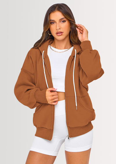 PRETTYGARDEN Women's Fall Oversized Hoodies Sweatshirt Long Sleeve Zip Up Pockets Loose Fit Y2K Winter Jackets Coat