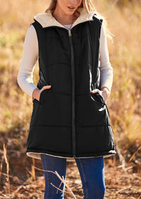 PRETTYGARDEN Womens Fall Reversible Vests Sleeveless Fleece Jacket Zip Up Hoodie Pockets Long Warm Winter Coat Outerwear