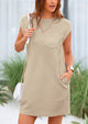 Cap Sleeve Crew Neck Casual Loose Basic Mini Dress