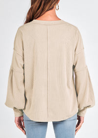 Long Sleeved Casual V-Neck Loose Knit Pullover