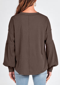 Long Sleeved Casual V-Neck Loose Knit Pullover