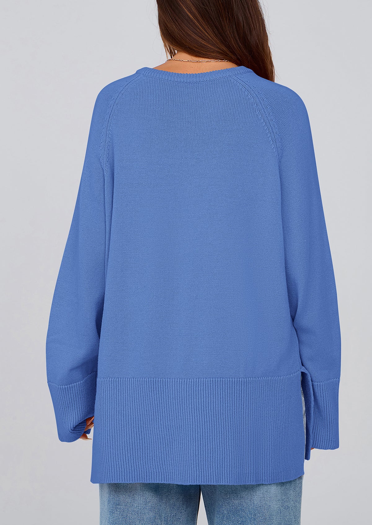 Knit Long Sleeve Crew Neck Split Hem Loose Oversized Tunic Sweaters