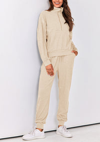 Two piece long sleeved half zip pullover sweatshirt, sports pants, casual set