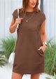 Cap Sleeve Crew Neck Casual Loose Basic Mini Dress